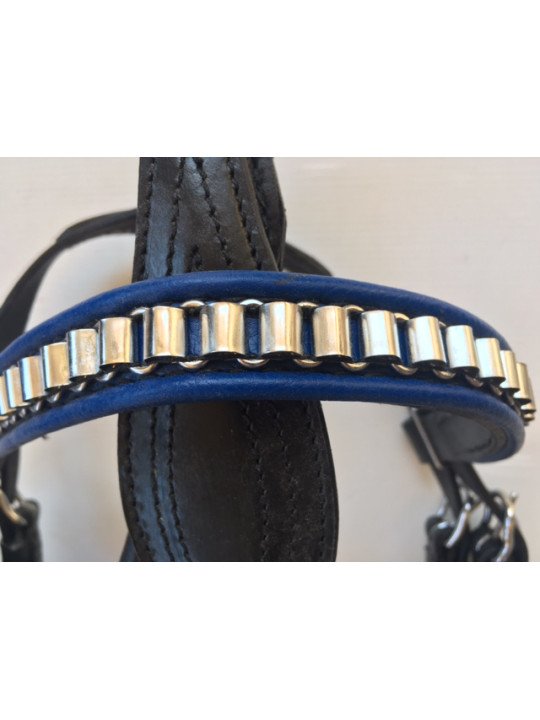 Harnais Cuir Nylon Noir Bleu Mini Shet Poney