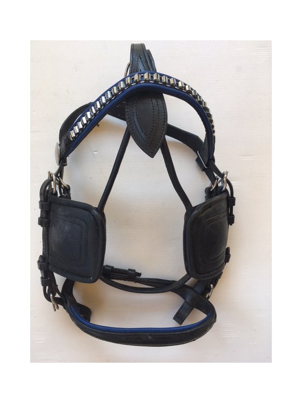 Harnais Cuir Nylon Noir Bleu Mini Shet Poney